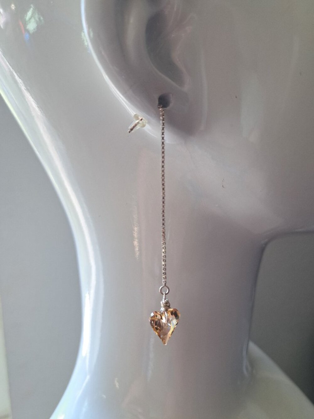 ✨ Swarovski Golden Shadow Heart Threader Earrings | Sterling Silver | Lightweigh